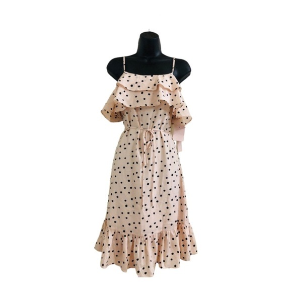 Anthropologie Avec les filles‎ pink polka dot ruffled tiered belted dress size 4 - Picture 2 of 16